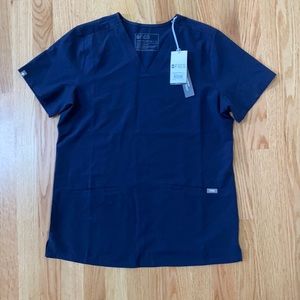 NWT FIGS S CASMA THREE POCKET SCRUB TOP NAVY BLUE